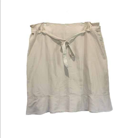 Calvin Klein Short Belted Khaki Silk Bamboo Pockets Midi Skirt Women's 16 - Picture 2 of 7